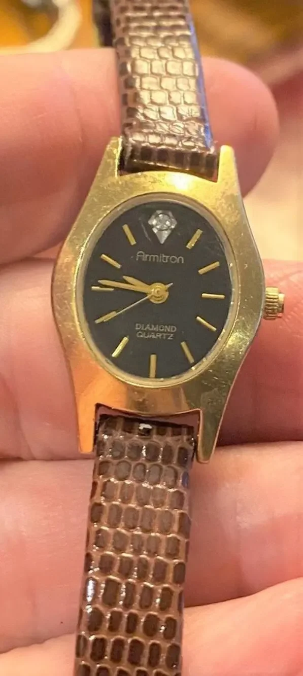 Women's 20mm Gold Tone Armitron Diamond Watch, Leather Band
